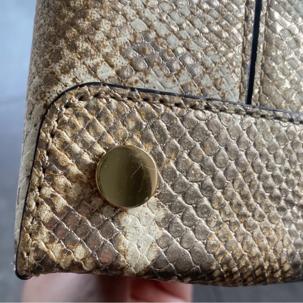Michael Kors Beige/Gold Python Embossed Leather Small Mercer Tote EUC